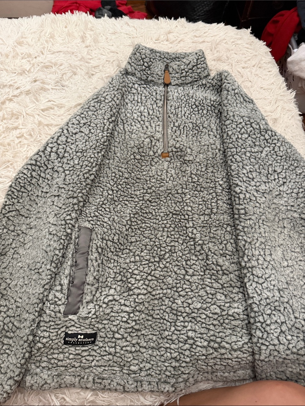 Simply Southern Light Gray Sherpa Half‑Zip Pullover